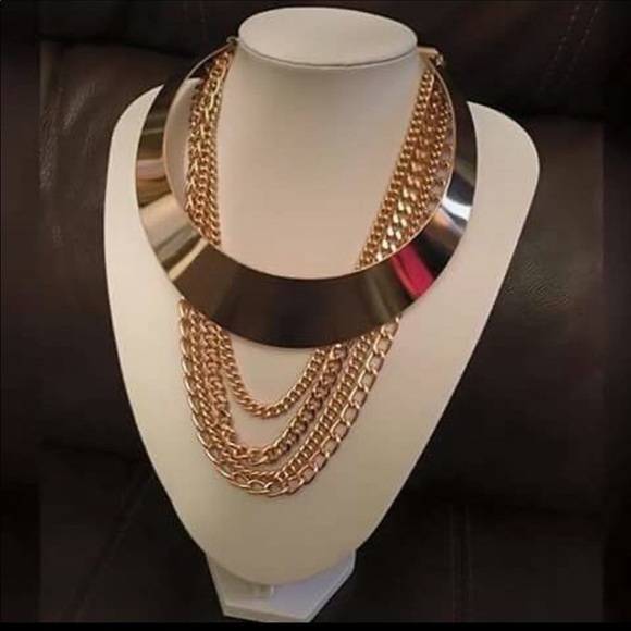 COLLAR statement gold toned necklace - Picture 1 of 3